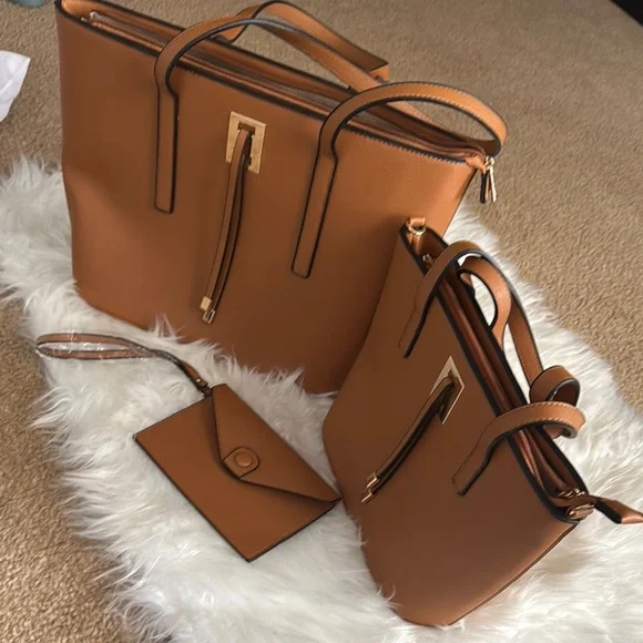 Elegant Tan Handbag Set of 3 - Picture 2 of 15